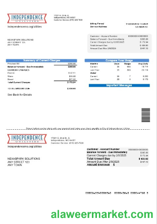 USA Missouri Independence Utilities business utility bill template in Word and PDF formats